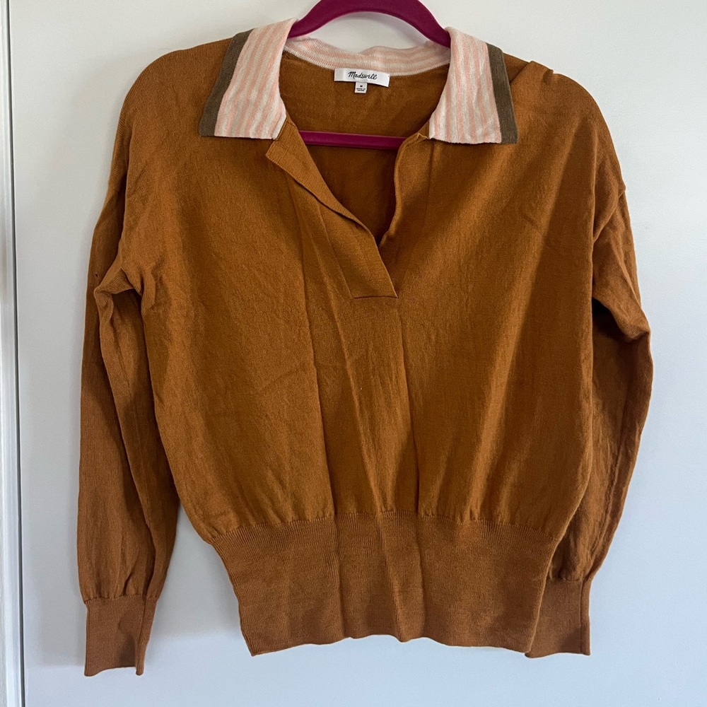 70’s style Madewell collared Merino Wool sweater in lovely golden color size S